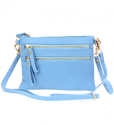 Petit Double Zippered Pocket Clutch with Wristlet and Strap - K001 32701 -Blue